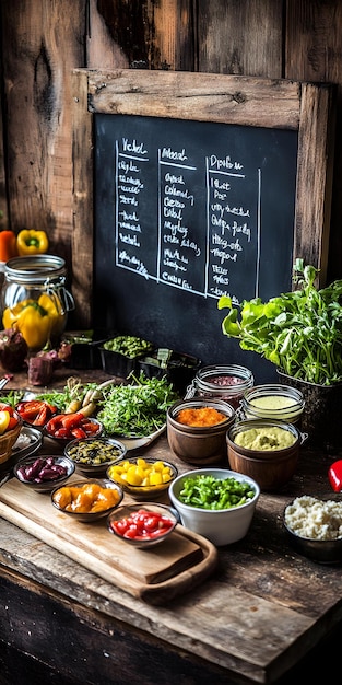 Tabla con distintos platos y precios